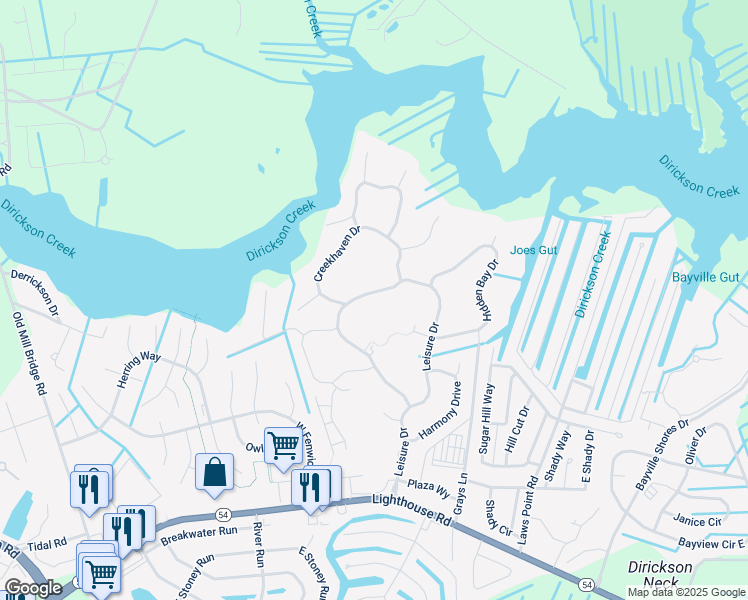 map of restaurants, bars, coffee shops, grocery stores, and more near 37503 Leisure Drive in Selbyville
