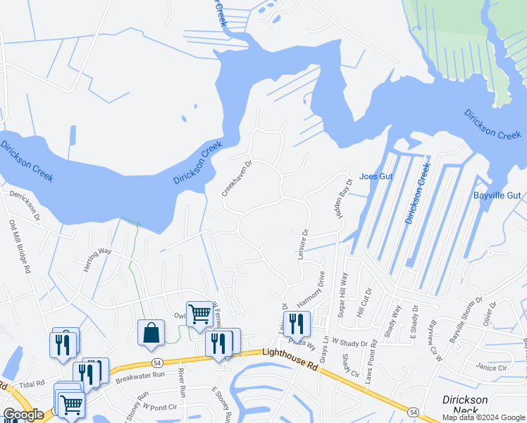 map of restaurants, bars, coffee shops, grocery stores, and more near 37503 Leisure Drive in Selbyville