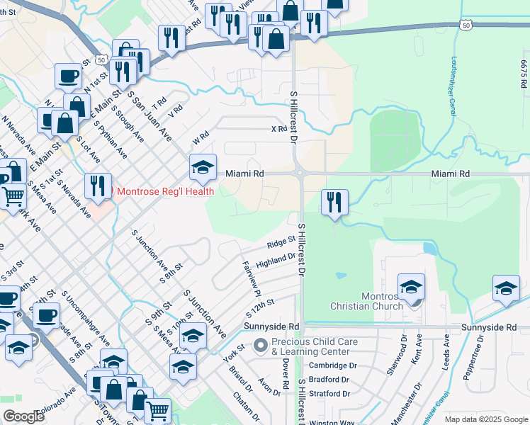 map of restaurants, bars, coffee shops, grocery stores, and more near 629 East Star Court in Montrose