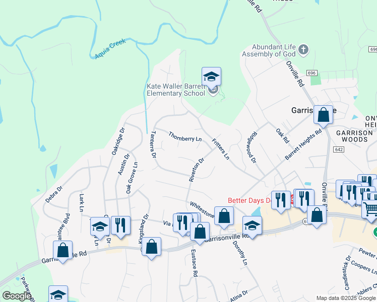 map of restaurants, bars, coffee shops, grocery stores, and more near 8 Renwick Court in Stafford