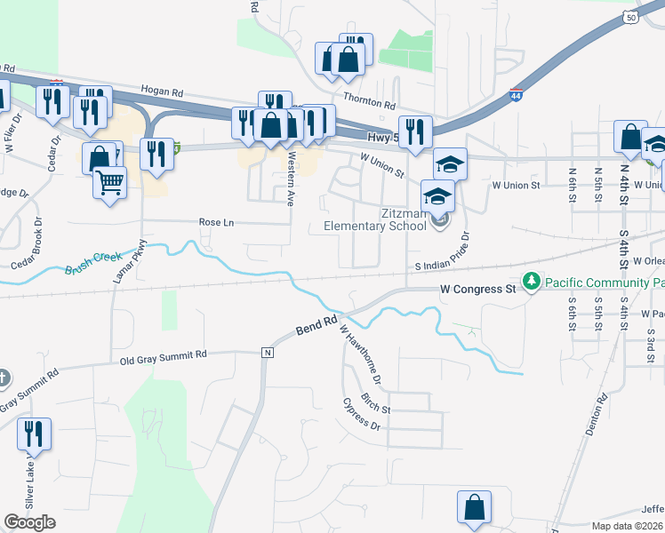 map of restaurants, bars, coffee shops, grocery stores, and more near 1519 West Pacific Street in Pacific