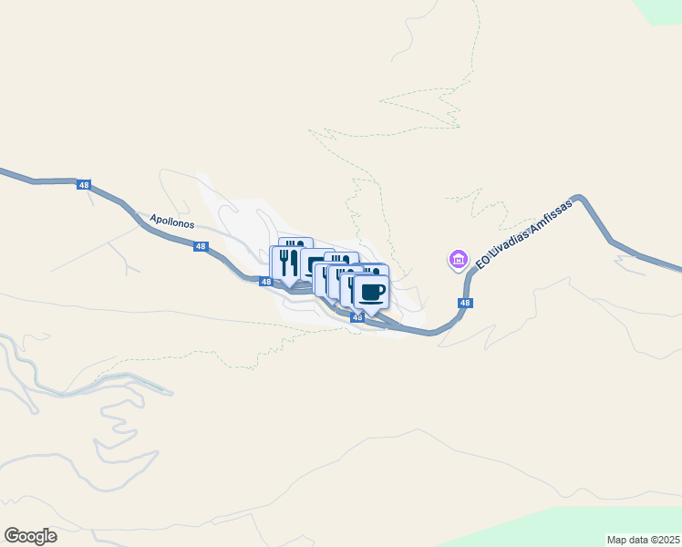 map of restaurants, bars, coffee shops, grocery stores, and more near in Delphi