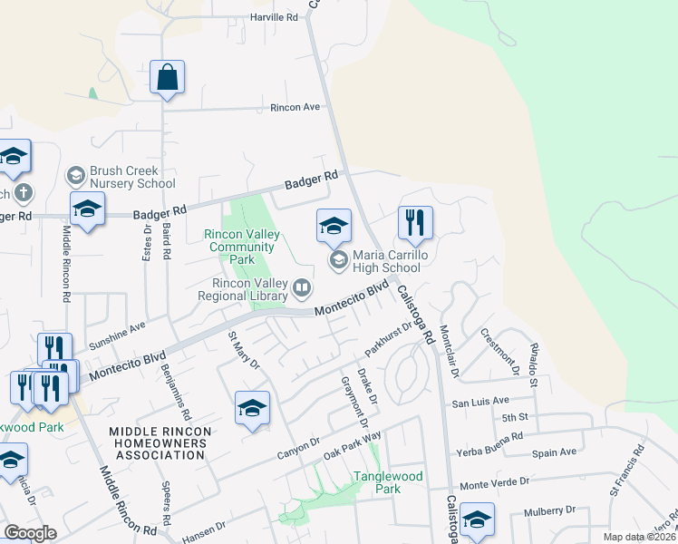 map of restaurants, bars, coffee shops, grocery stores, and more near 7031-7053 Montecito Blvd in Santa Rosa