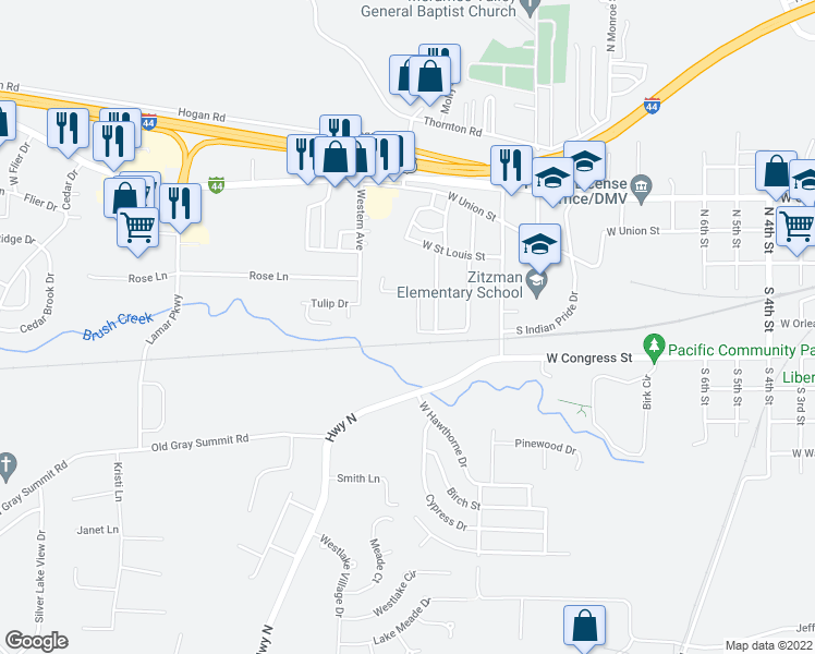 map of restaurants, bars, coffee shops, grocery stores, and more near 1519 West Pacific Street in Pacific