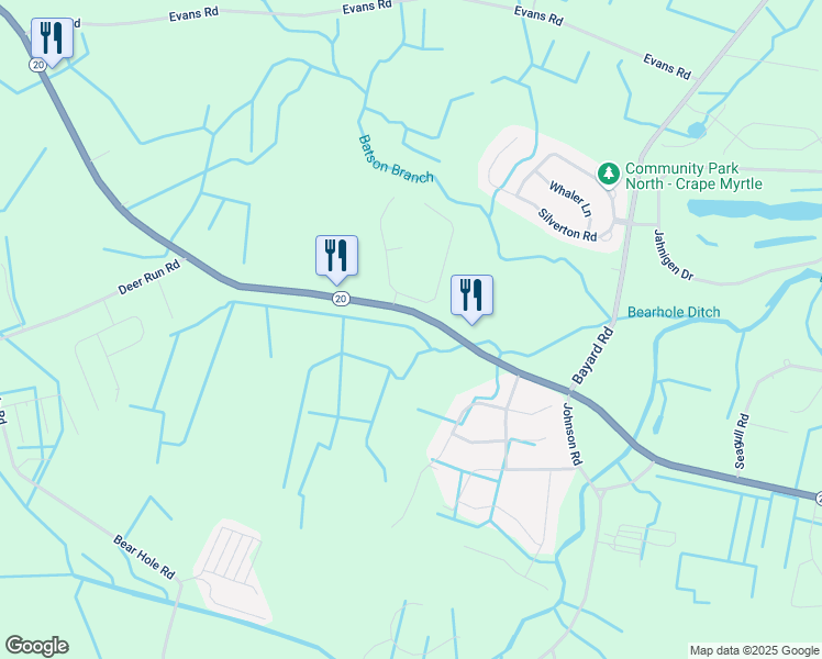 map of restaurants, bars, coffee shops, grocery stores, and more near 36161 Zion Church Road in Frankford