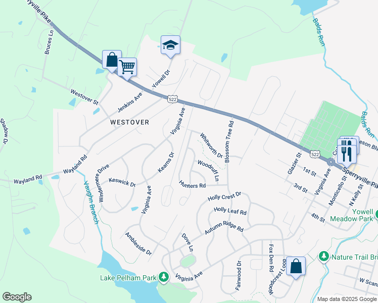 map of restaurants, bars, coffee shops, grocery stores, and more near 602 Pelham's Reach Drive in Culpeper