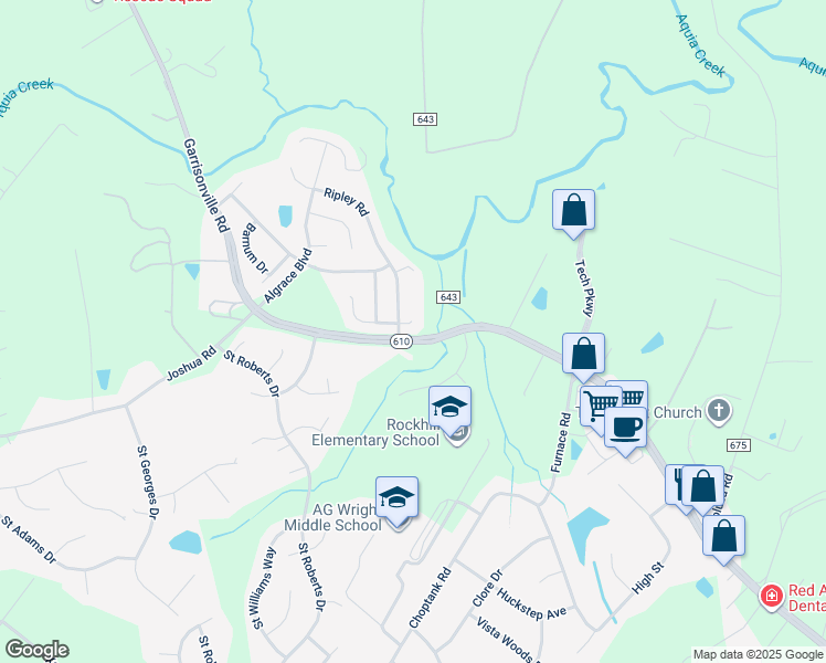 map of restaurants, bars, coffee shops, grocery stores, and more near 4 Daly Court in Stafford