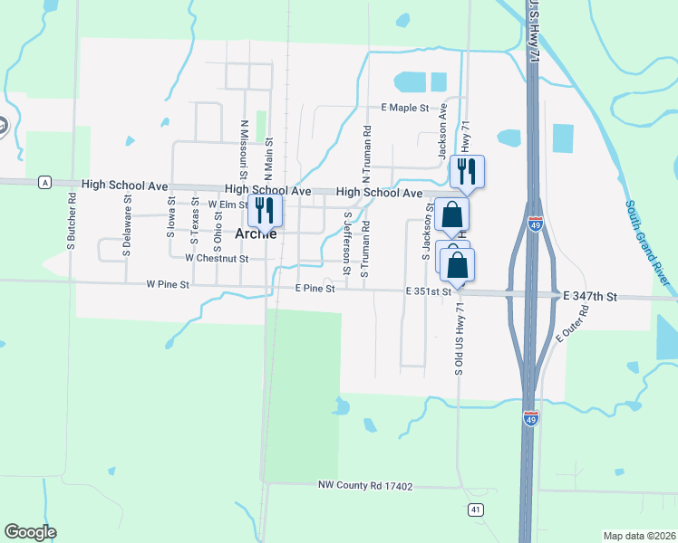map of restaurants, bars, coffee shops, grocery stores, and more near 406 East Chestnut Street in Archie