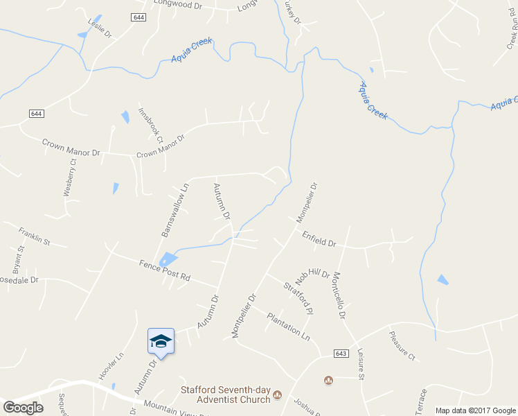 map of restaurants, bars, coffee shops, grocery stores, and more near 143 Autumn Drive in Stafford