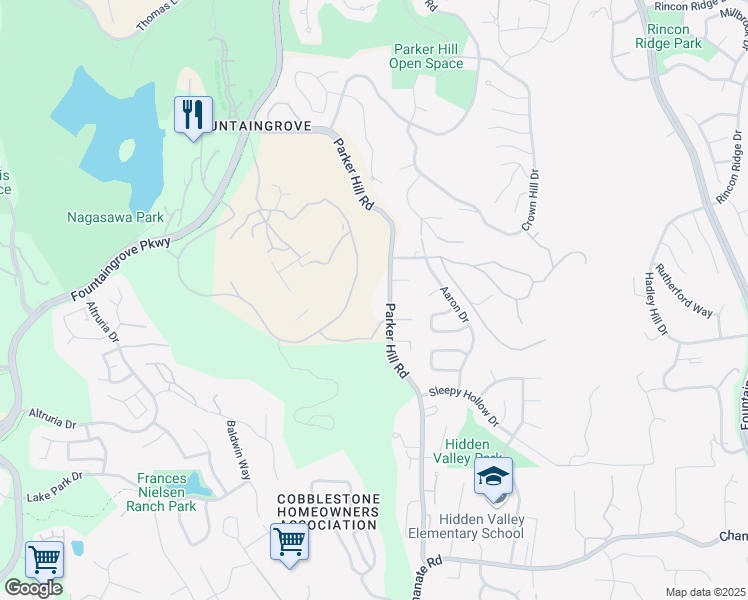 map of restaurants, bars, coffee shops, grocery stores, and more near 3555 Parker Hill Road in Santa Rosa
