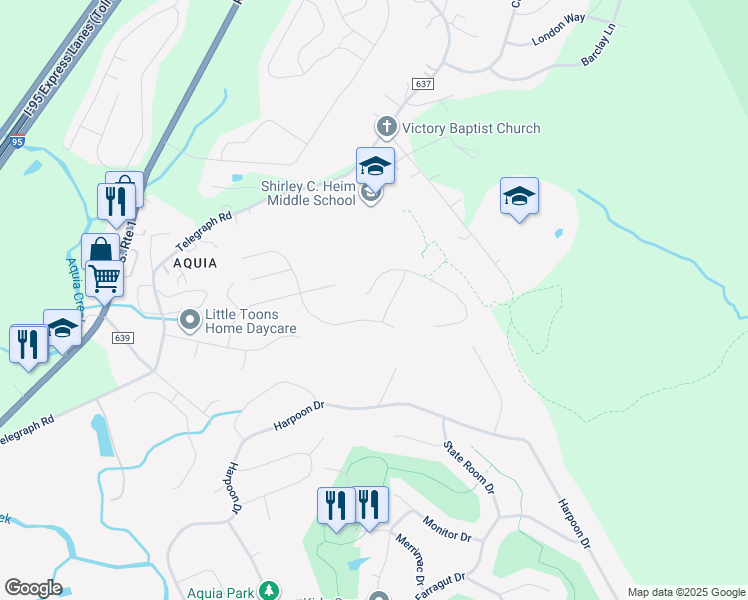 map of restaurants, bars, coffee shops, grocery stores, and more near 35 Runyon Drive in Stafford
