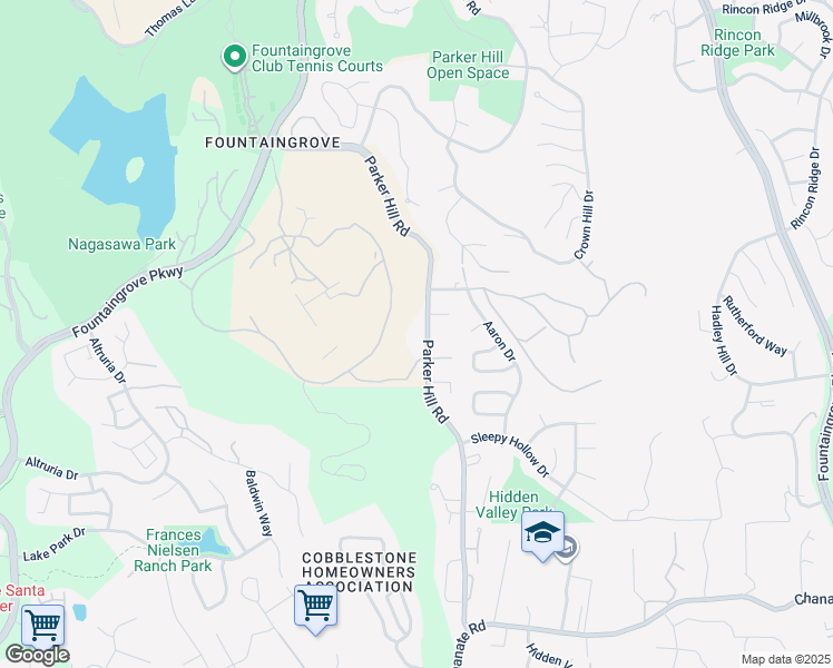 map of restaurants, bars, coffee shops, grocery stores, and more near 3555 Parker Hill Road in Santa Rosa