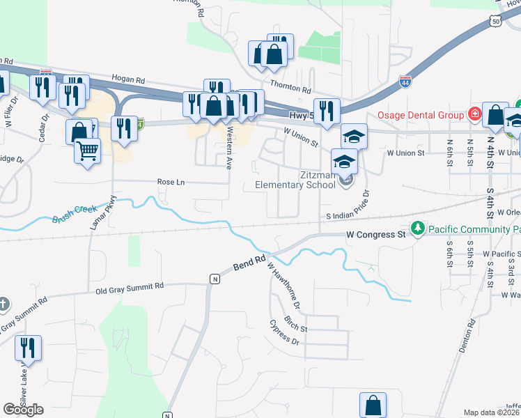 map of restaurants, bars, coffee shops, grocery stores, and more near 1515 West Pacific Street in Pacific