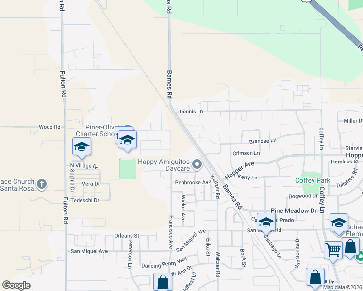 map of restaurants, bars, coffee shops, grocery stores, and more near 2445 Francisco Avenue in Santa Rosa
