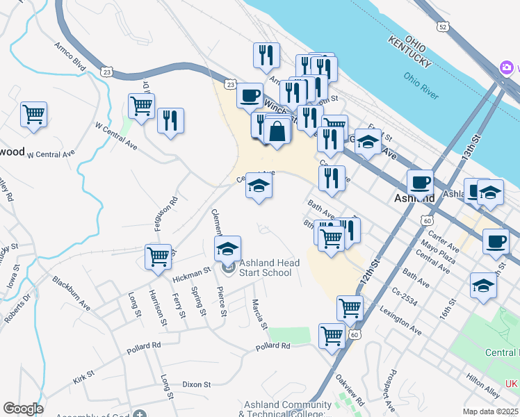 map of restaurants, bars, coffee shops, grocery stores, and more near in Westwood