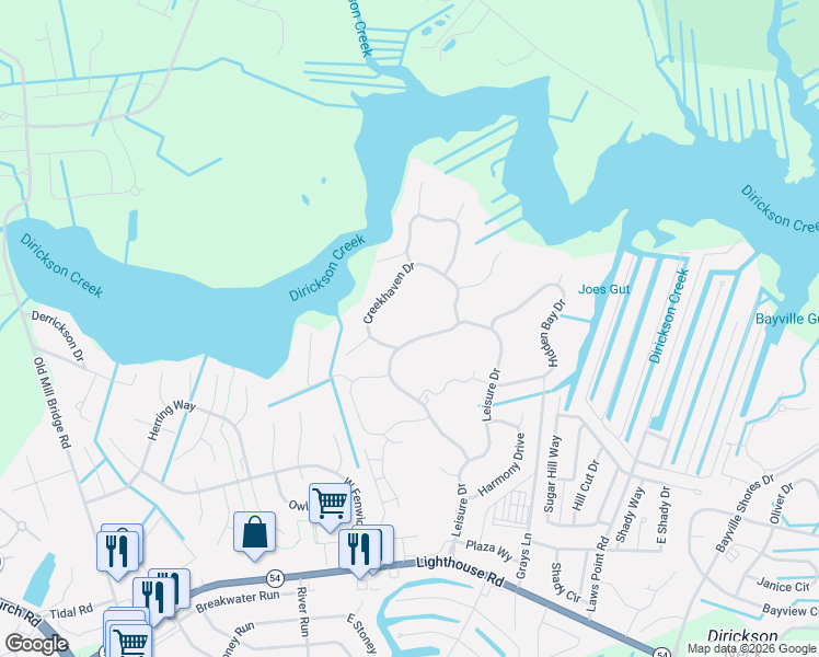 map of restaurants, bars, coffee shops, grocery stores, and more near 36939 Creekhaven Drive in Selbyville