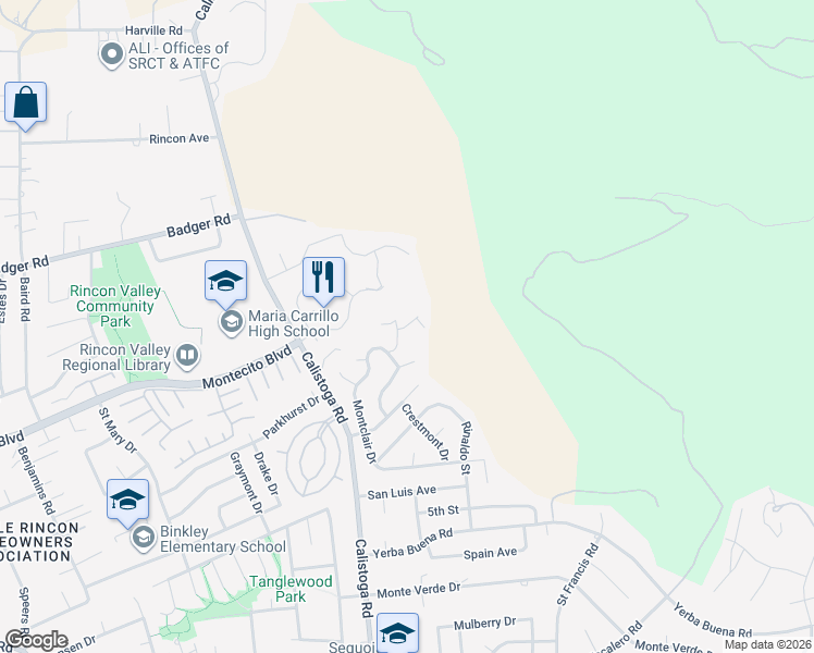 map of restaurants, bars, coffee shops, grocery stores, and more near 844 Vaughn Court in Santa Rosa