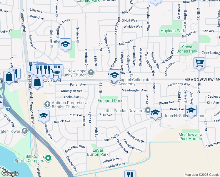 map of restaurants, bars, coffee shops, grocery stores, and more near in Sacramento