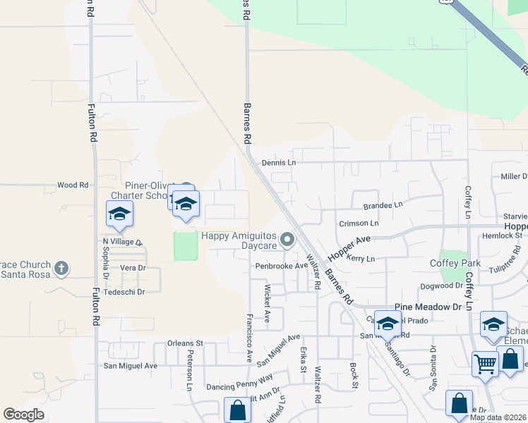 map of restaurants, bars, coffee shops, grocery stores, and more near 2445 Francisco Avenue in Santa Rosa