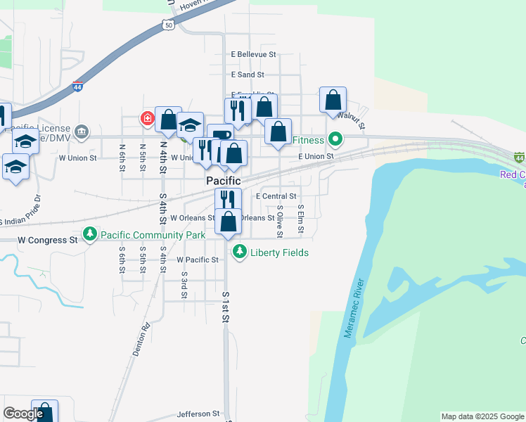 map of restaurants, bars, coffee shops, grocery stores, and more near 202 South Columbus Street in Pacific