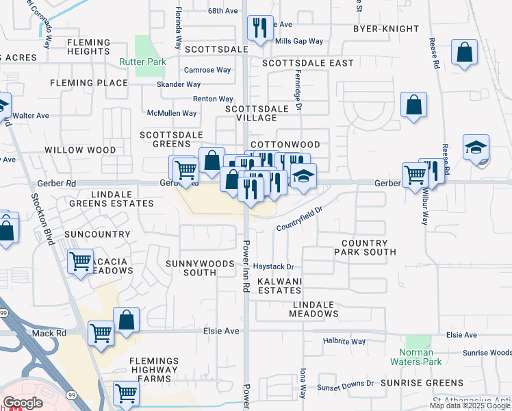 map of restaurants, bars, coffee shops, grocery stores, and more near 8100 Gerber Road in Sacramento