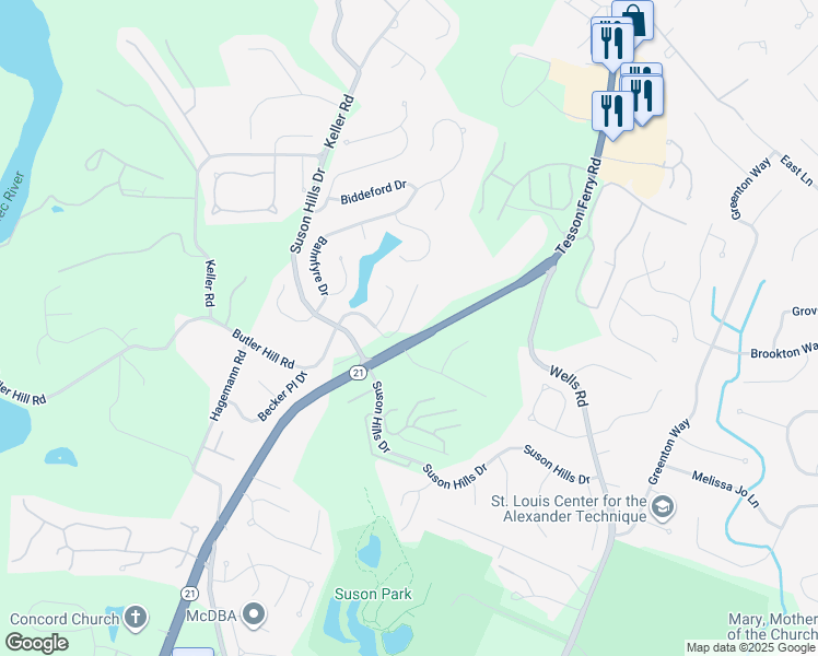 map of restaurants, bars, coffee shops, grocery stores, and more near 5342 Butler Hill Road in St. Louis