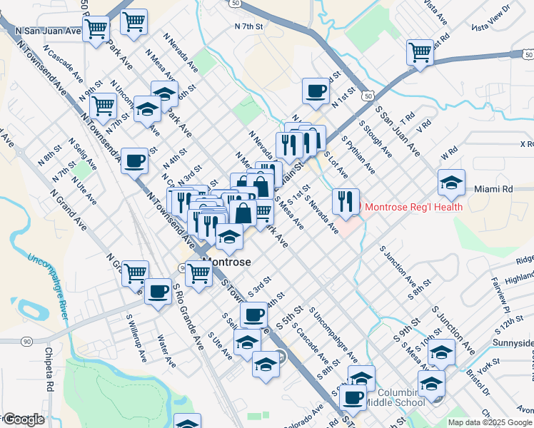 map of restaurants, bars, coffee shops, grocery stores, and more near 19 South Park Avenue in Montrose