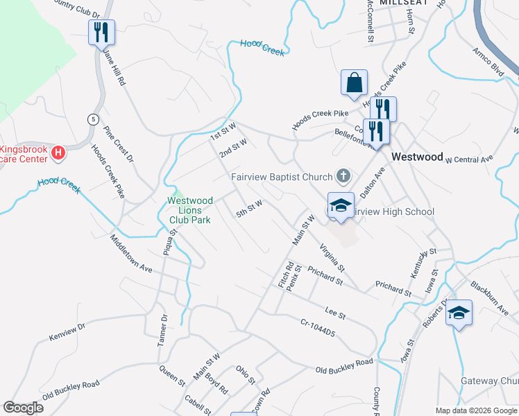 map of restaurants, bars, coffee shops, grocery stores, and more near 2300-2398 5th St W in Ashland