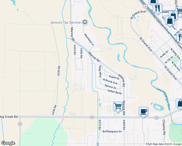 map of restaurants, bars, coffee shops, grocery stores, and more near Indian Bend in Montrose