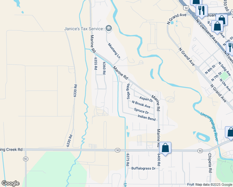 map of restaurants, bars, coffee shops, grocery stores, and more near Indian Bend in Montrose