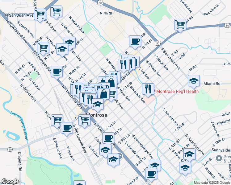 map of restaurants, bars, coffee shops, grocery stores, and more near 19 South Park Avenue in Montrose