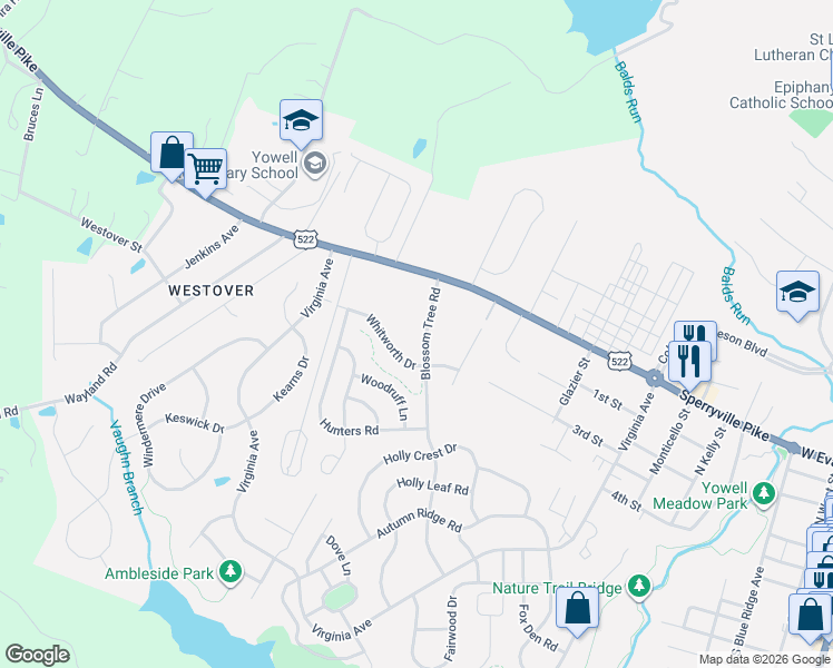 map of restaurants, bars, coffee shops, grocery stores, and more near 471 Blossom Tree Road in Culpeper