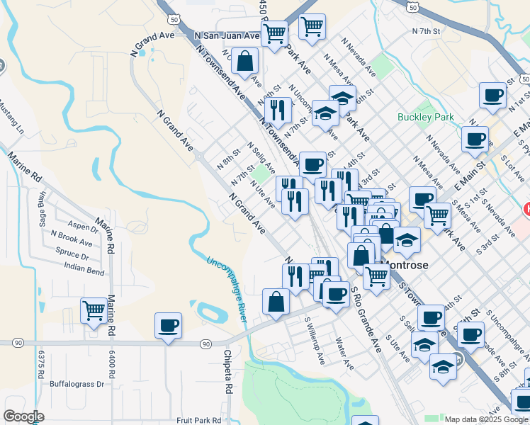 map of restaurants, bars, coffee shops, grocery stores, and more near 47 North 5th Street in Montrose
