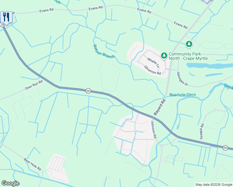 map of restaurants, bars, coffee shops, grocery stores, and more near 36161 Zion Church Road in Frankford
