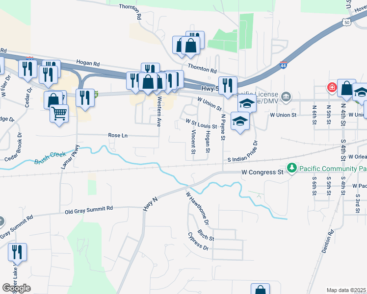 map of restaurants, bars, coffee shops, grocery stores, and more near 1515 West Pacific Street in Pacific