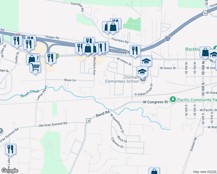 map of restaurants, bars, coffee shops, grocery stores, and more near 1515 West Pacific Street in Pacific