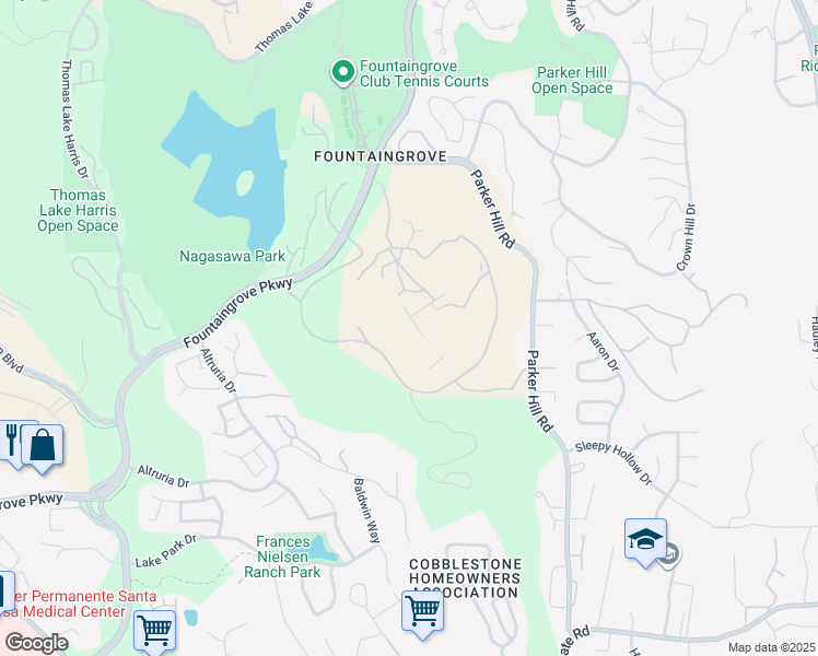 map of restaurants, bars, coffee shops, grocery stores, and more near 1400 Fountaingrove Parkway in Santa Rosa