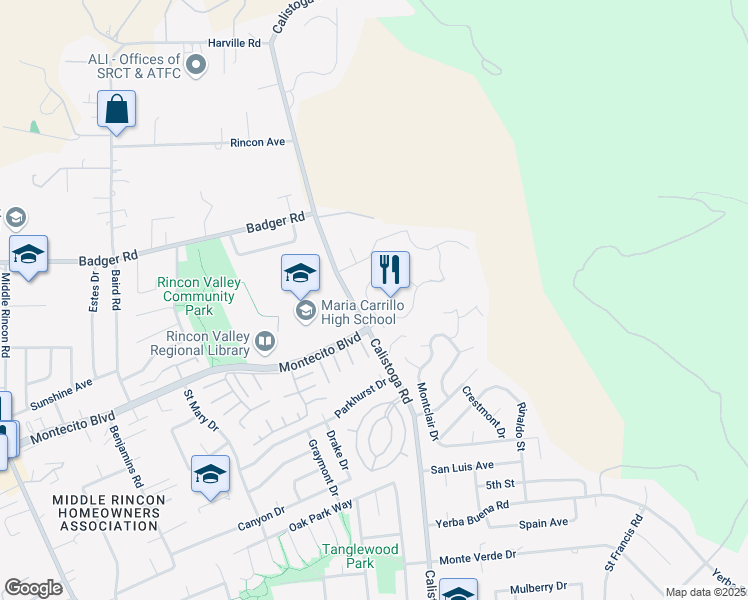 map of restaurants, bars, coffee shops, grocery stores, and more near 832 Montrose Court in Santa Rosa