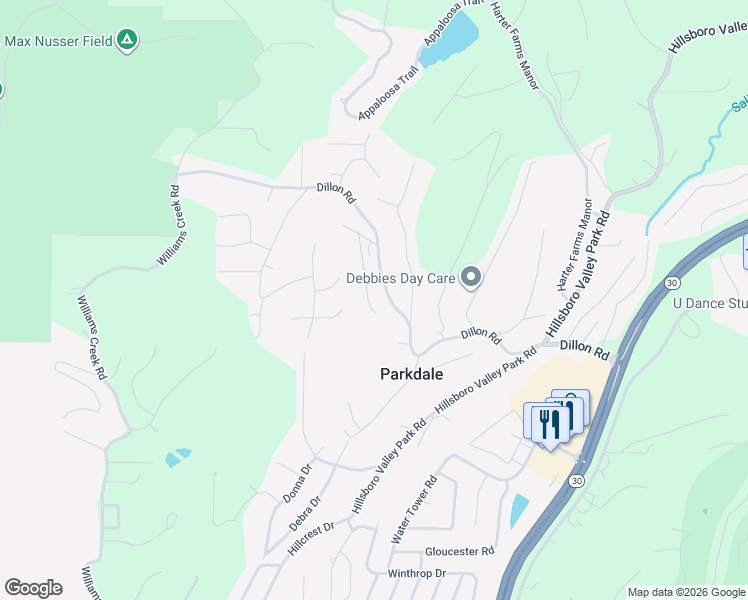 map of restaurants, bars, coffee shops, grocery stores, and more near 2150 Linnus Drive in High Ridge