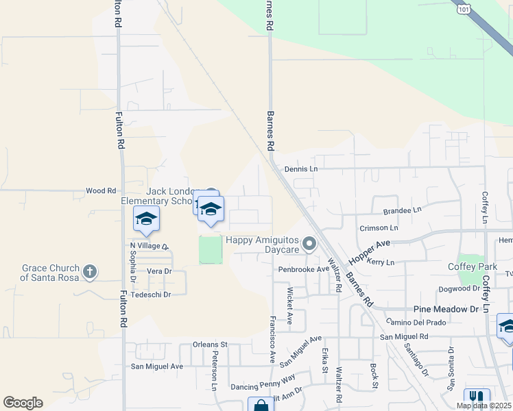 map of restaurants, bars, coffee shops, grocery stores, and more near 2575 Estery Lane in Santa Rosa
