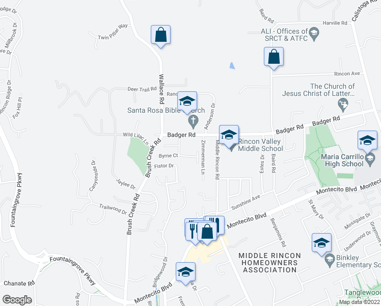 map of restaurants, bars, coffee shops, grocery stores, and more near 4557 Offner Lane in Santa Rosa