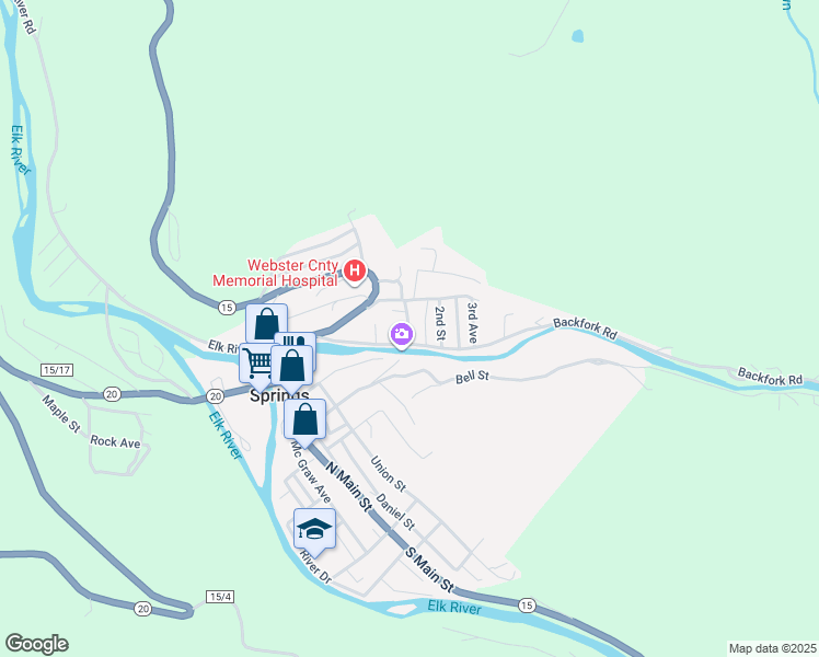 map of restaurants, bars, coffee shops, grocery stores, and more near 83 Bennett Avenue in Webster Springs