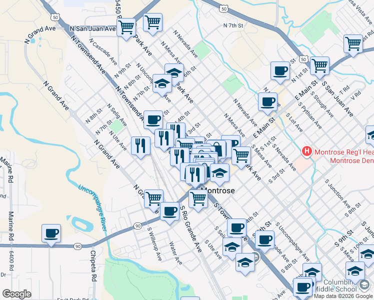 map of restaurants, bars, coffee shops, grocery stores, and more near 339 North 2nd Street in Montrose