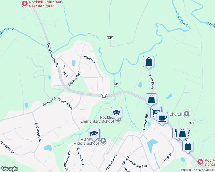 map of restaurants, bars, coffee shops, grocery stores, and more near 8 Ripley Road in Stafford