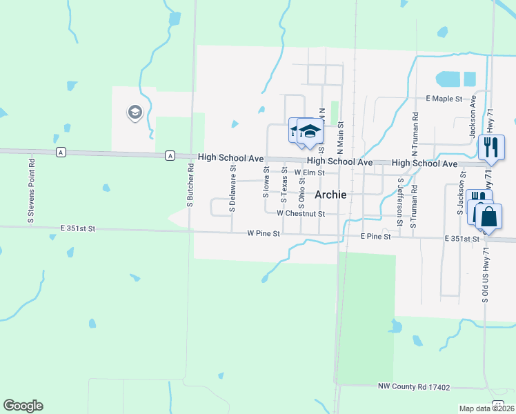 map of restaurants, bars, coffee shops, grocery stores, and more near 306 South Iowa Street in Archie