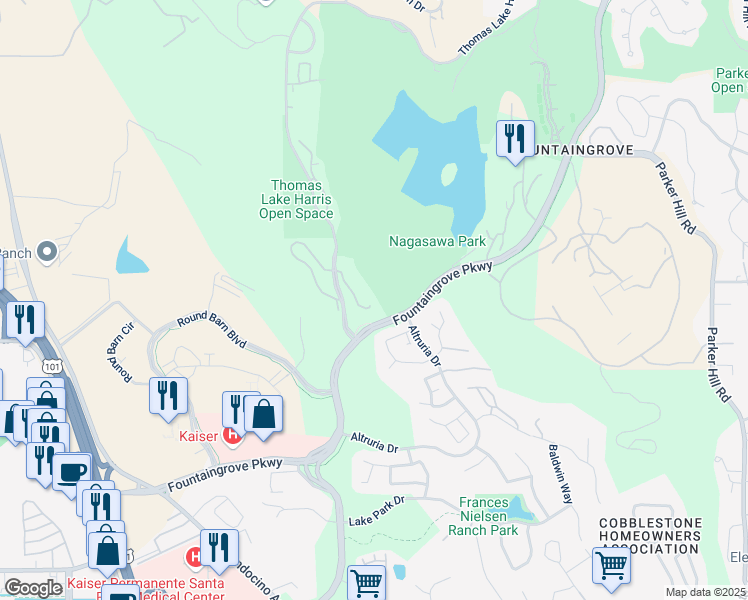 map of restaurants, bars, coffee shops, grocery stores, and more near 2048 Stonefield Lane in Santa Rosa