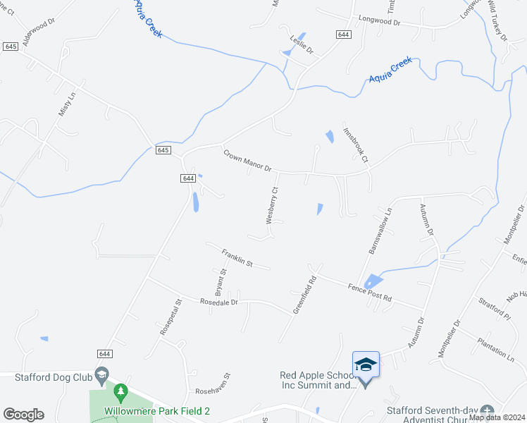 map of restaurants, bars, coffee shops, grocery stores, and more near 42 Wesberry Court in Stafford