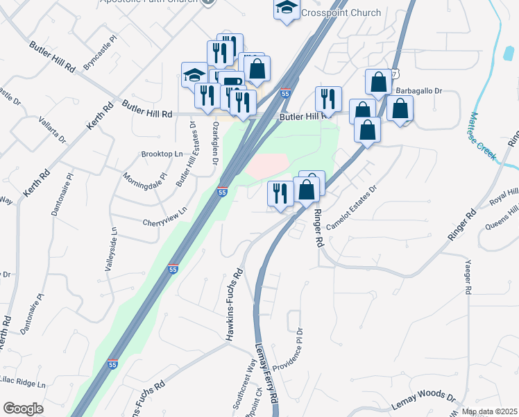 map of restaurants, bars, coffee shops, grocery stores, and more near 4221 Heritage Woods Drive in Saint Louis
