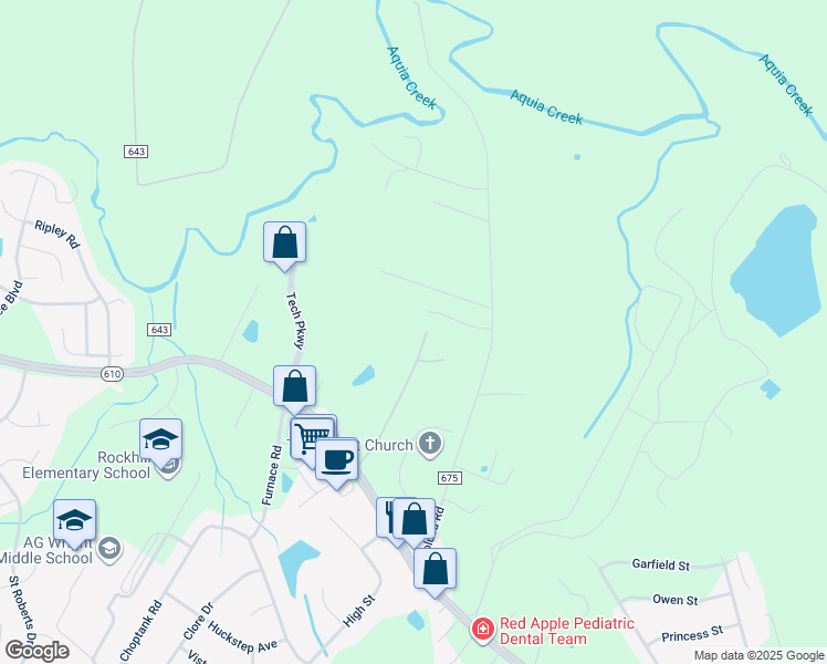 map of restaurants, bars, coffee shops, grocery stores, and more near 55 Keystone Drive in Stafford