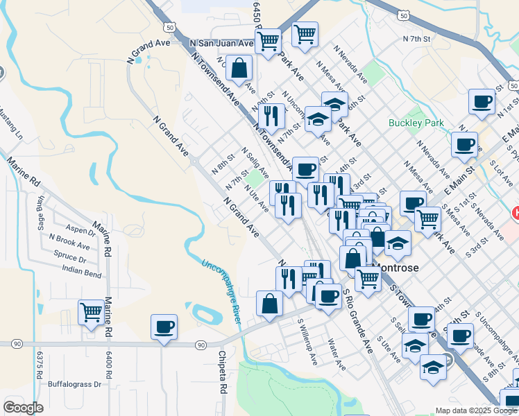 map of restaurants, bars, coffee shops, grocery stores, and more near 47 North 5th Street in Montrose